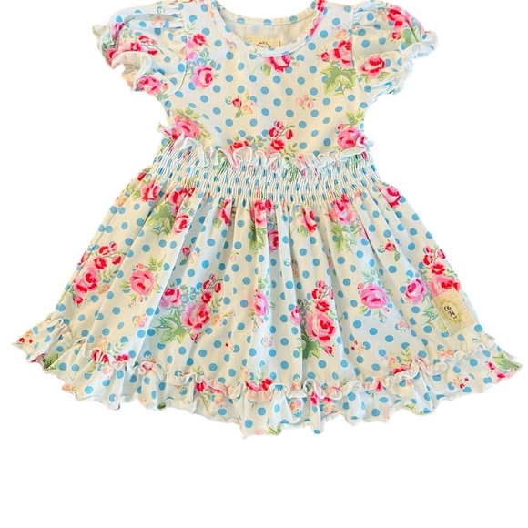 Olive Mae Floral Polka Dot Girls Dress with ruffles Size 18 Months - Picture 7 of 8